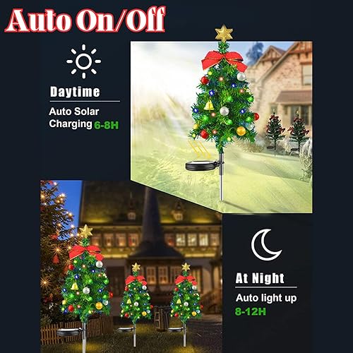 Miniatura 4 de Paquete de 4 luces solares de estaca para árbol de Navidad, 12 LED mini árboles de Navidad artificiales preiluminados para decoraciones al aire