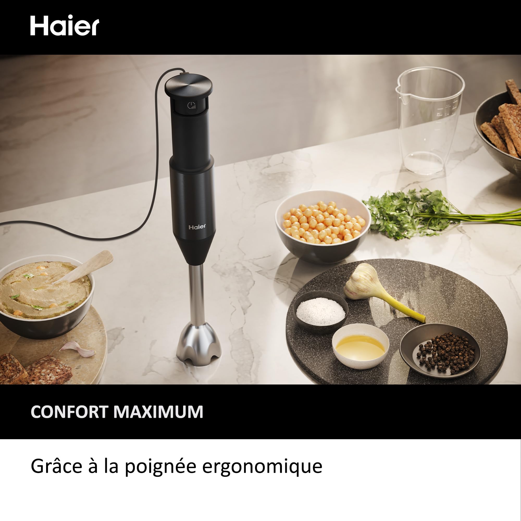 Haier I-Master Série 5 Mixeur Plongeant, Électrique 1000W, Vitesses Variables, Fonction Pulse, 3 Lames [Noir]