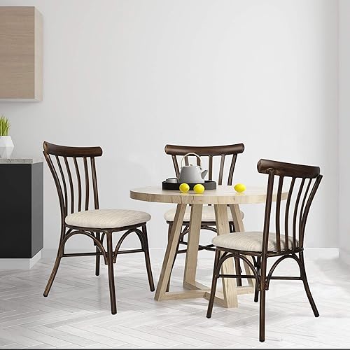 Miniatura 8 de LUCKYERMORE Juego de 2 sillas de comedor tapizadas, cómodas sillas de comedor de piel sintética con respaldo curvado y marco de aluminio, modernas