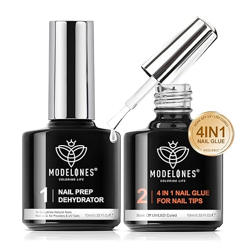 Miniatura 6 de modelones Kit de gel de pegamento de uñas 4 en 1 y preparación de uñas de gel deshidratante, juego de capa superior y base de gel que no se limpia