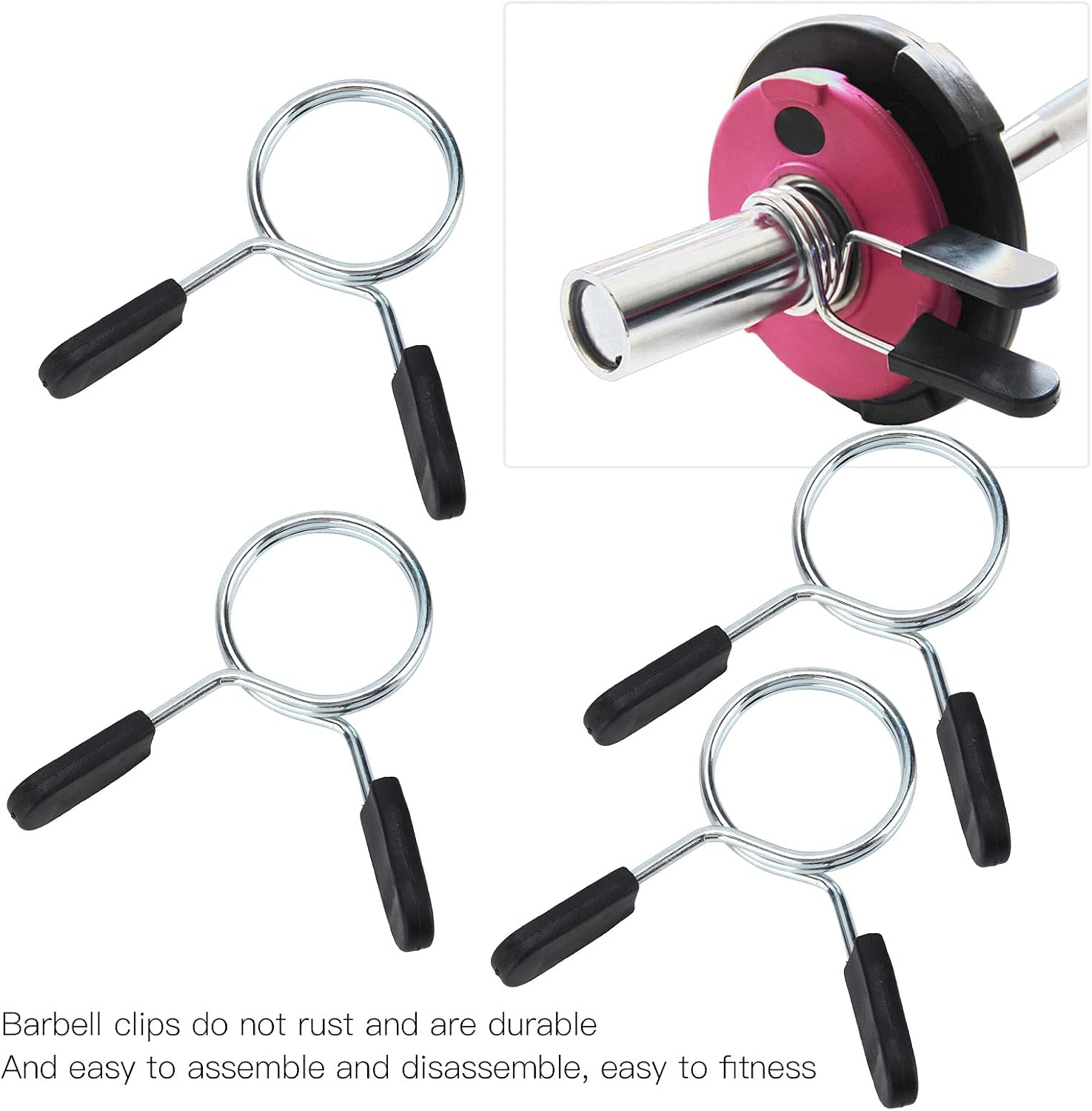 Bnineteenteam Barbell Spring Clip, 4 Pcs 24mm / 48mm Barbell Clamp Spring Collar Clip Dumbbell Spring Lock Fitness Equipment Lifting Kit