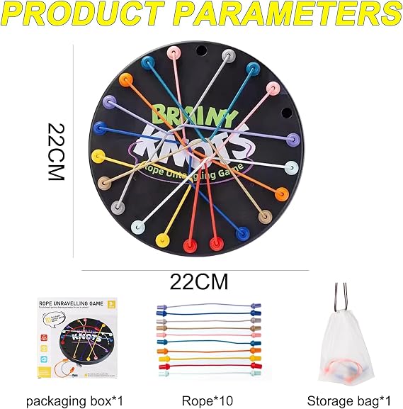 Twisted Rope Puzzle Game - Brainy Knots 10 Cord, Interactive Strategic Knot Untying Toy, Brain Strategy Rope Challenge, Board Puzzle Games Kids/Family Gathering/Birthday Gifts