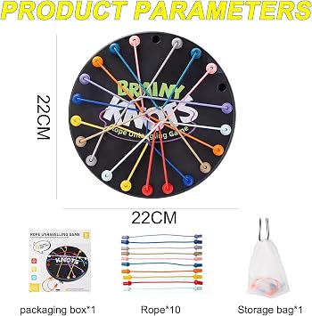Twisted Rope Puzzle Game - Brainy Knots 10 Cord, Interactive Strategic Knot Untying Toy, Brain Strategy Rope Challenge, Board Puzzle Games Kids/Family Gathering/Birthday Gifts