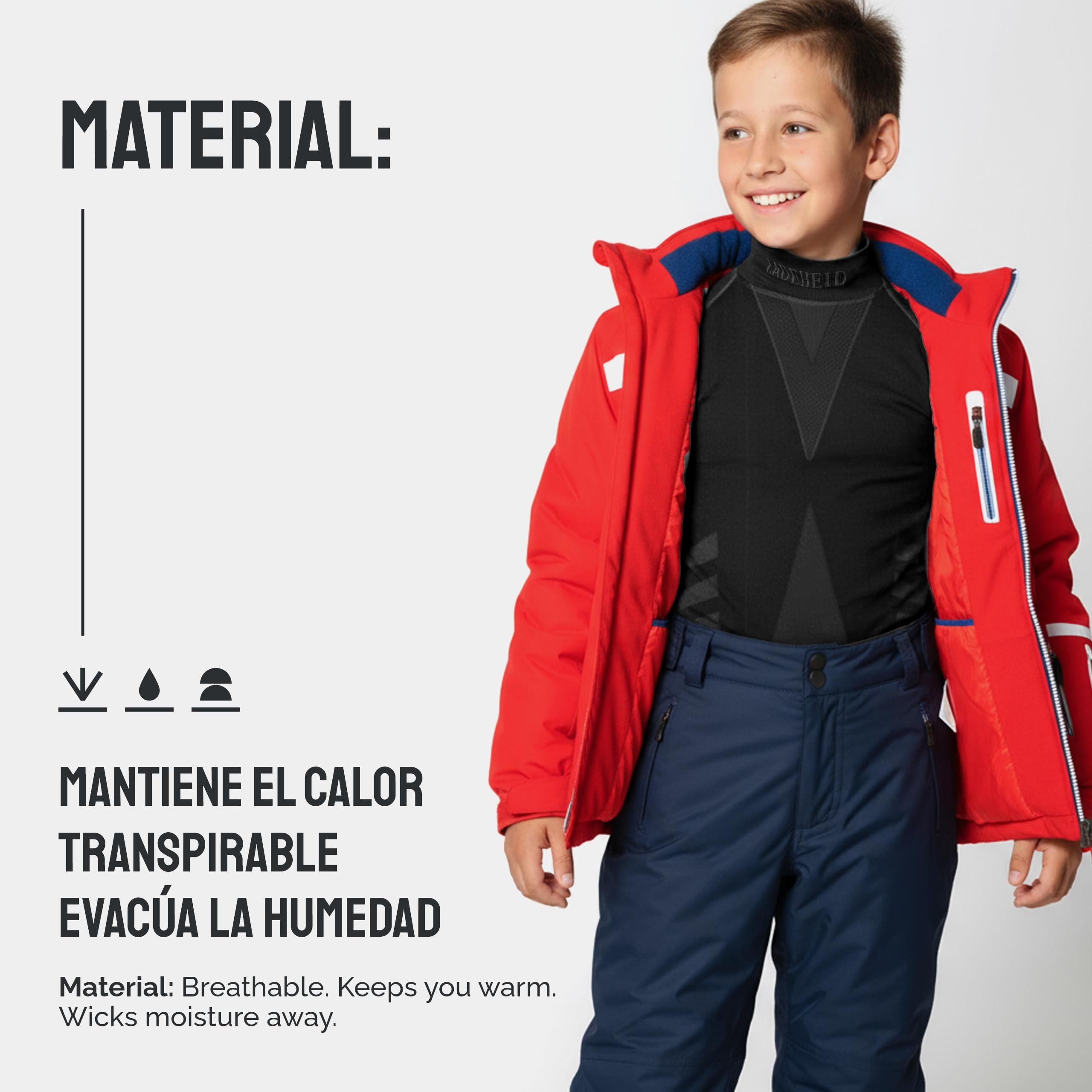 Camiseta Térmica Manga Larga Niño Deportiva Compresión Ropa Interior Transpirable Cálida Invierno Deportes