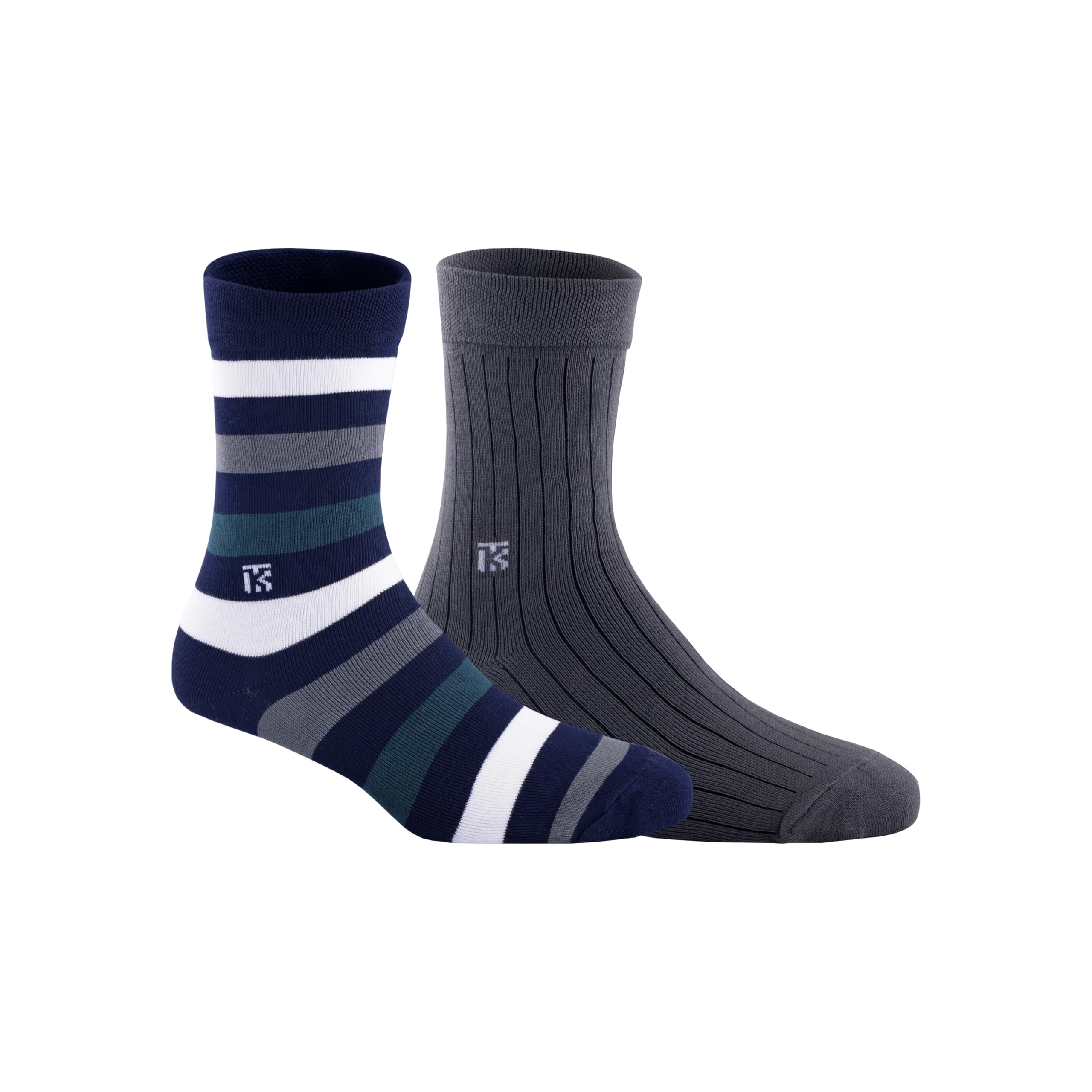 kikitoes Fun Fusion Duo – Arctic Flow & Graphite Rib Navy Blue with Multistripe & Grey Rib Casual Formal Socks for Men Odour Free Moisture Wicking Pack of 2-picture-25