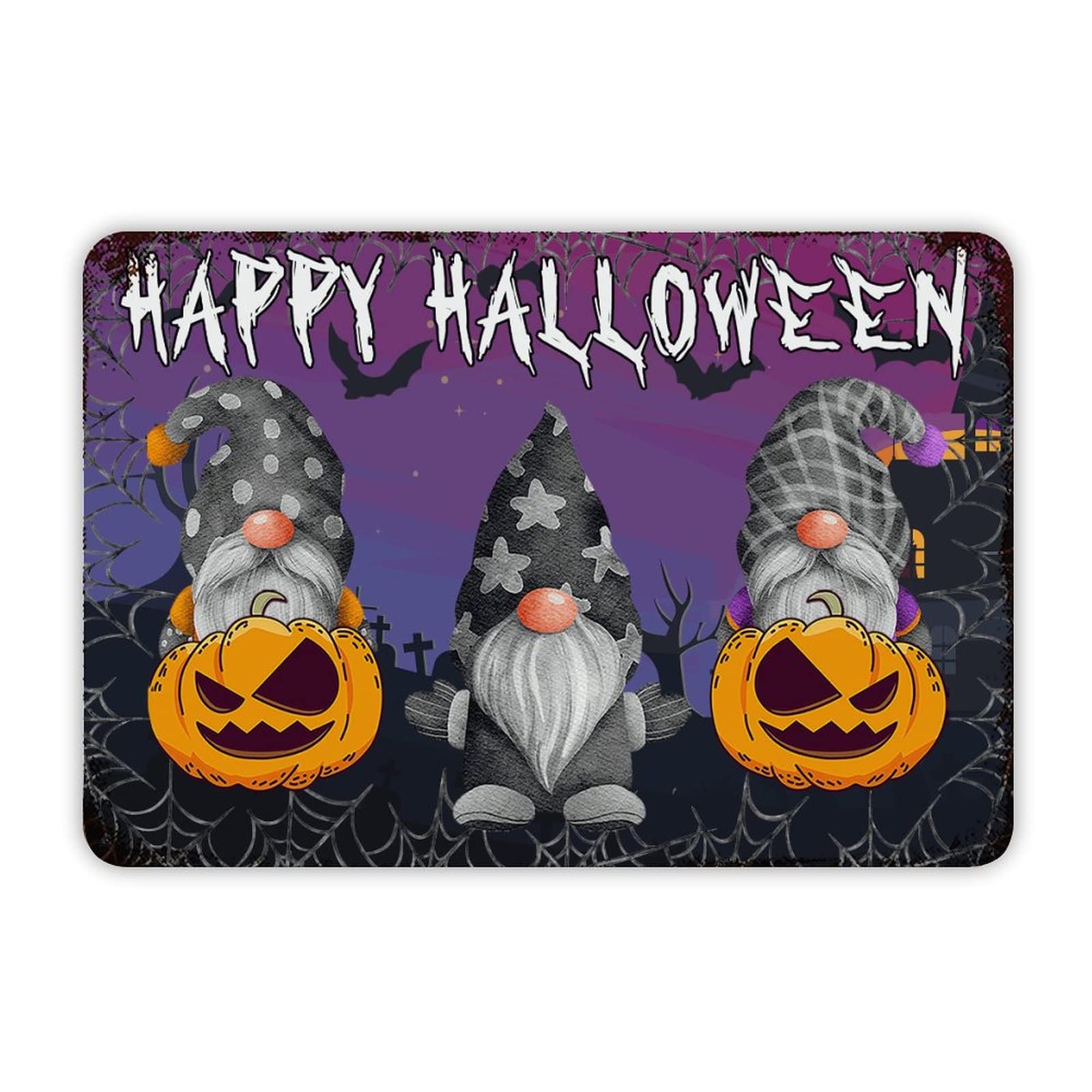 ENEDNATE Farmhouse Rustic Aluminum Sign Happy Halloween Gnome Pumpkins Metal Sign Retro Aluminum Tin Sign for Kitchen Bedroom Living Room Wall Art Door Hanger Home Decor Sign 8x12 Inch