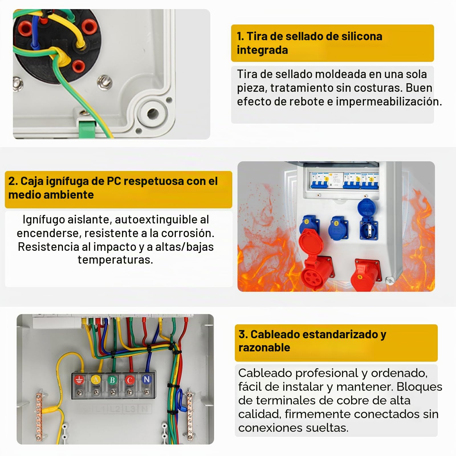 Distribuidor de Corriente para Construcción, Distribuidor de Pared para Obras con Disyuntor, 5P CEE Socket y Schuko Socket, Distribuidor de Consumo Eléctrico para Talleres y Fábricas