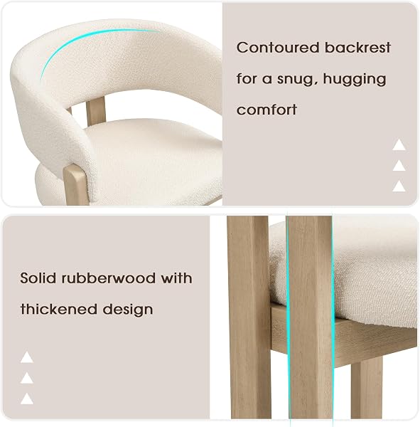 Merax Solid Wood Dining Chairs, Set of 4, Upholstered Kitchen Chairs, Rounded Back Rest, suitable for Kitchen and Dining Room, Modern Scandi Design, Solid Wood+Boucle, Natural+Beige - 3
