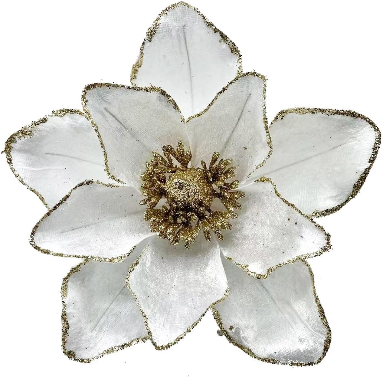 gl-turelifes 8 pcs 7.9’’ large glitter christmas flower velvet magnolia flowers artificial fold christmas tree flower decorations xmas tree new year party wedding ornaments (white)