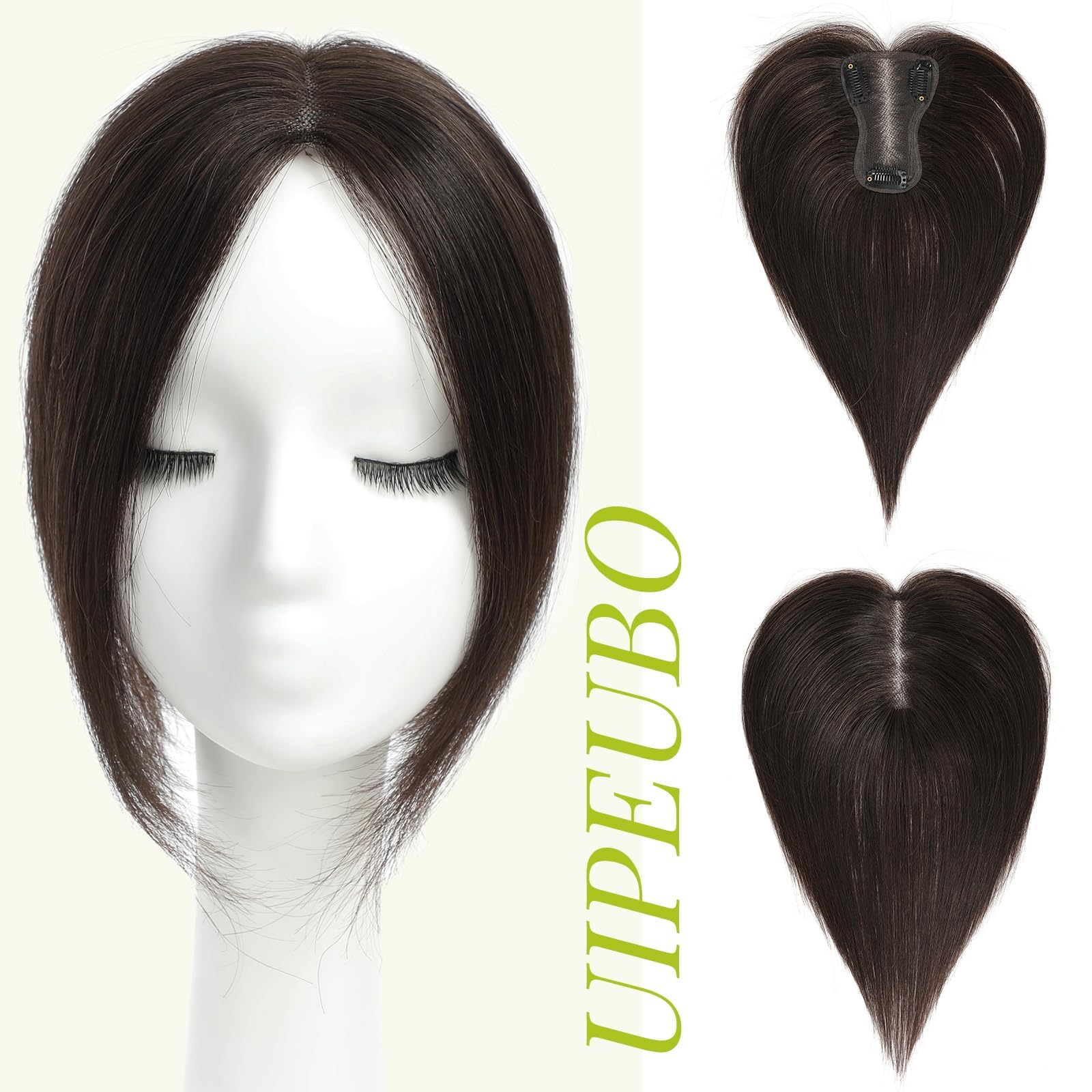 Haar Topper aus echtem Menschenhaar für Frauen mit dünner werdendem Haar 3 × 4,5zoll verbesserte Schweizer Spitzenbasis Perücken-Topper für Frauen (Natural Black)