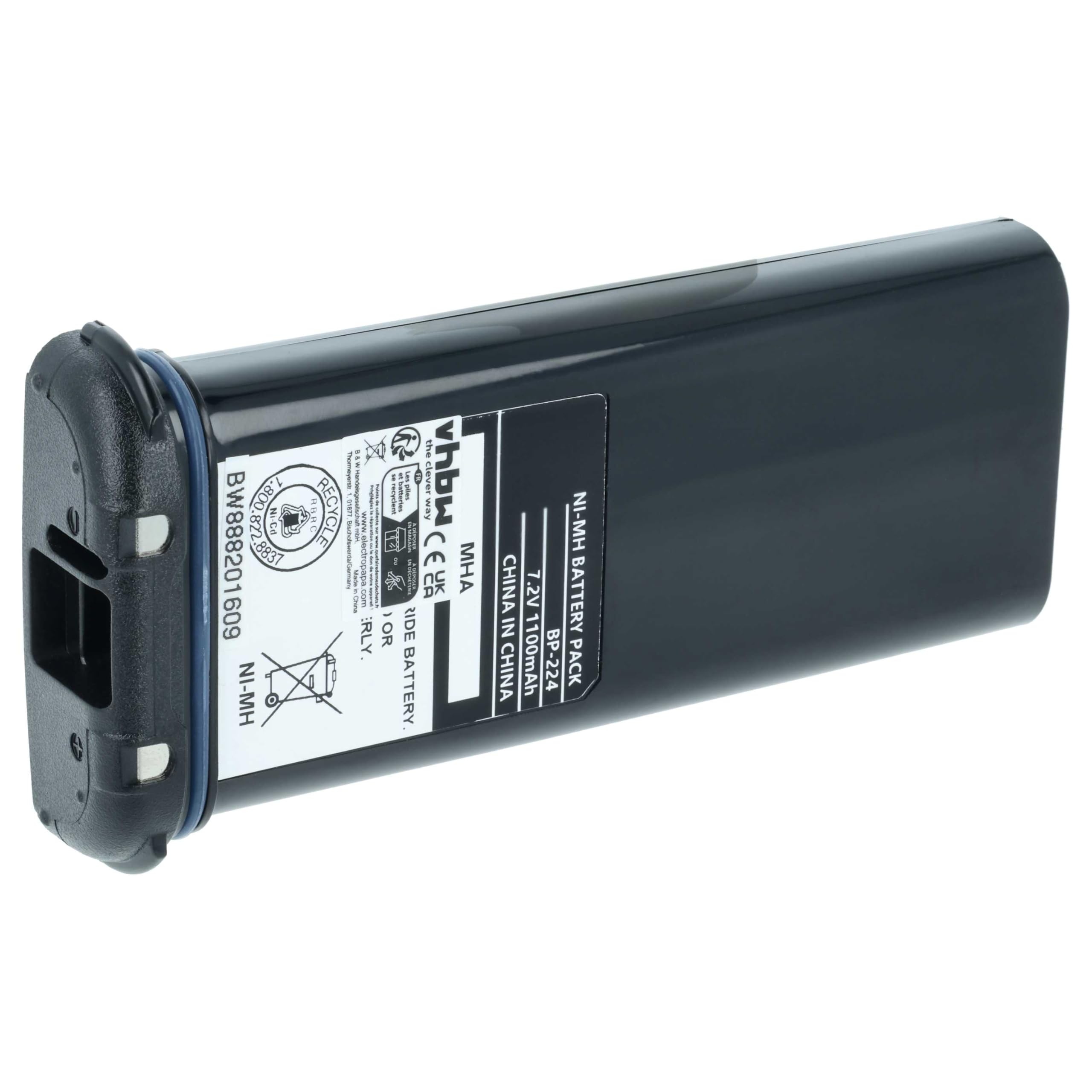 vhbw Akumulator zastępczy do Icom BP-224, BP-224H do radiotelefonu, Walkie Talkie (1100 mAh 7,2 V NiMH)