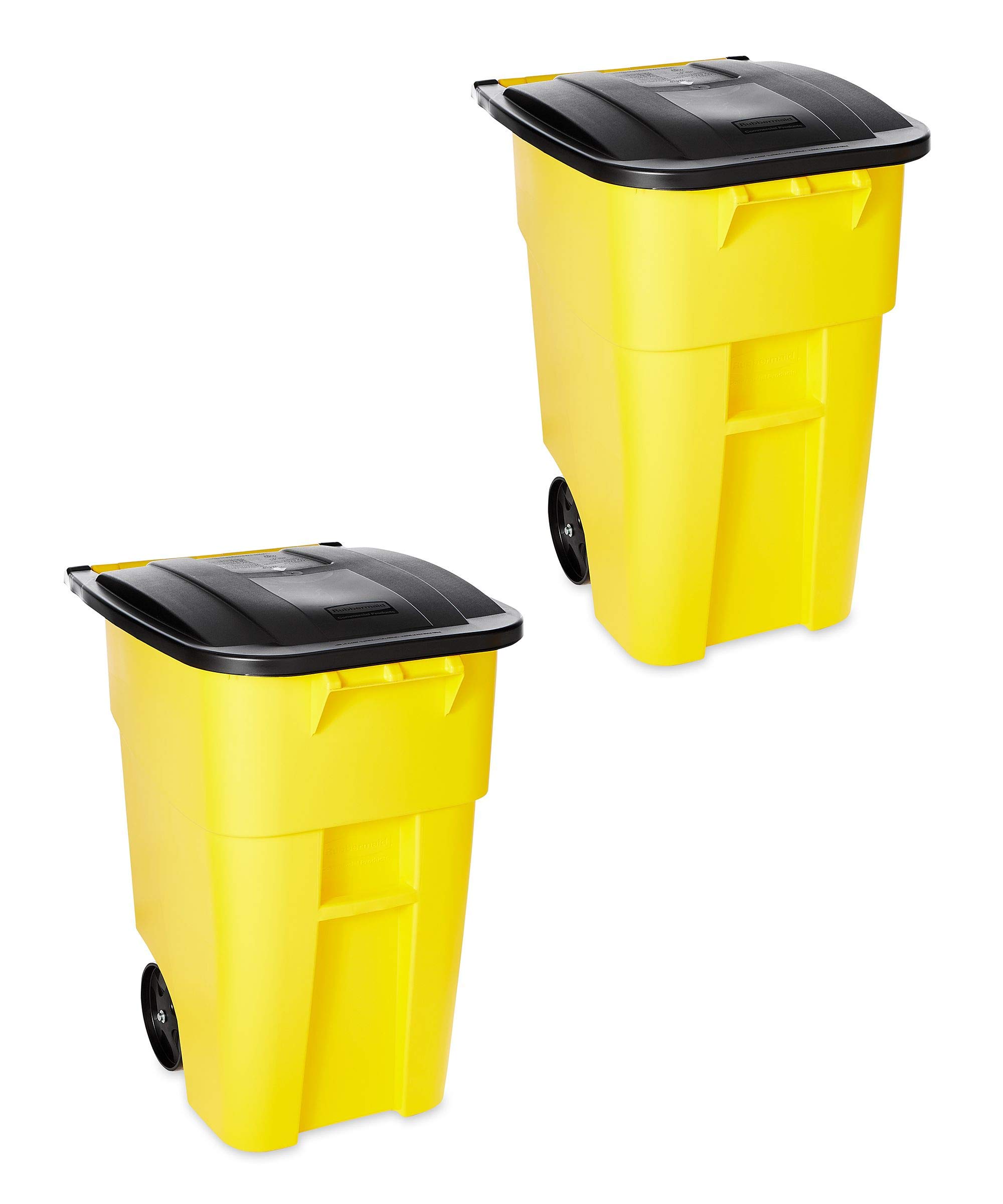 Rubbermaid Commercial Products BRUTE Rollout Heavy-Duty Wheeled Trash Garbage Can 50-Gallon Yellow for Restaurants Hospitals Offices Warehouses Garage