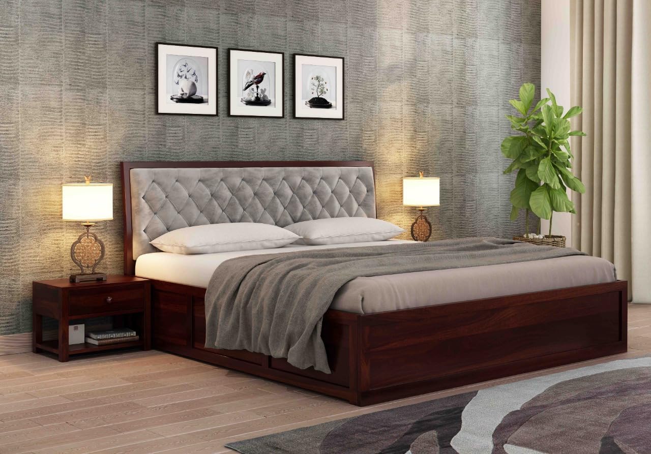 MoonWooden Solid Sheesham Wood Queen Size Bed with Box Storage for Bedroom Living Room Home Wooden Double Bed Cot Furniture (Honey Finish)-image-34
