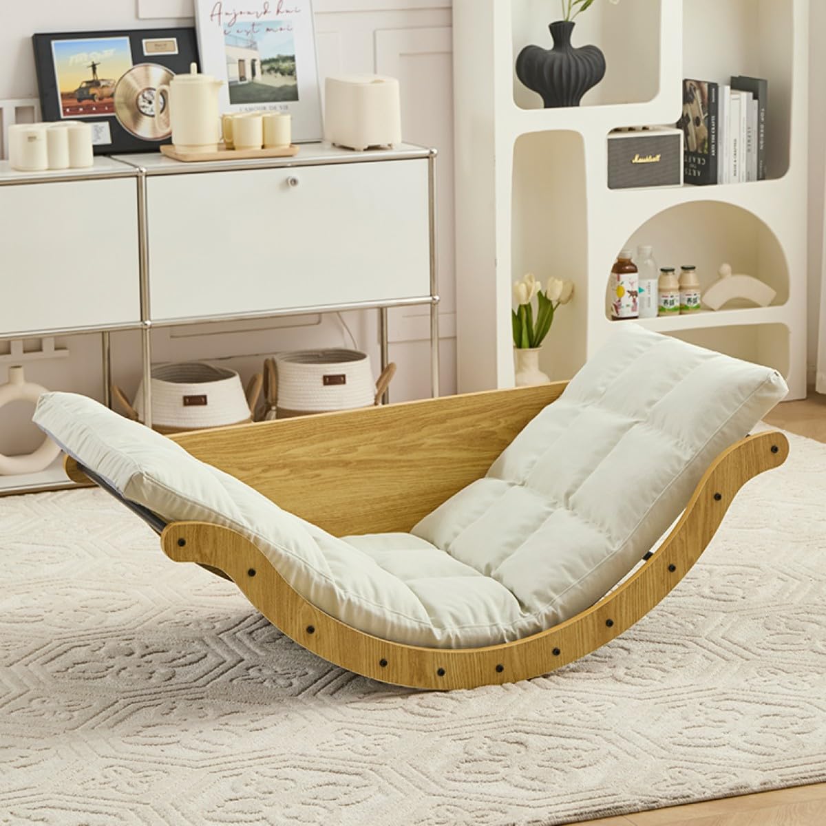 GOLDFAN Rocking Chair with Removable Reclining Cushion Anti-Tilt Lounge Recliner for Adults Multi-Functional Relax Chair for Living Room, Bedroom, Balcony, Home (White) — image 1