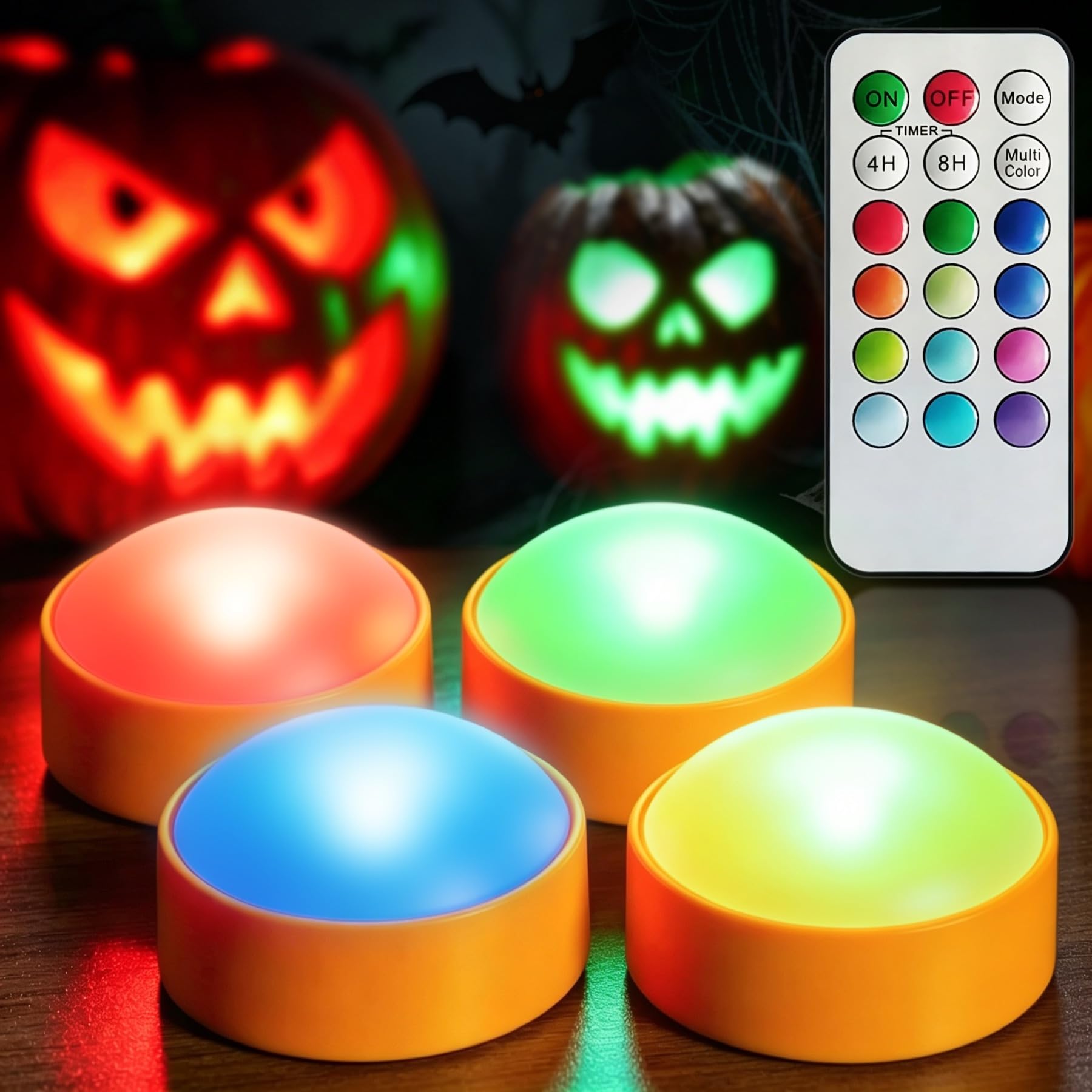 Yakpo 4 Pack Color Changing Halloween Pumpkin Lights with Remote & Timer