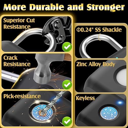 Miniatura 4 de Pothunder - Candado de huellas dactilares, candado inteligente, bloqueo de casillero, bloqueo de huellas dactilares con liberación de aplicación,