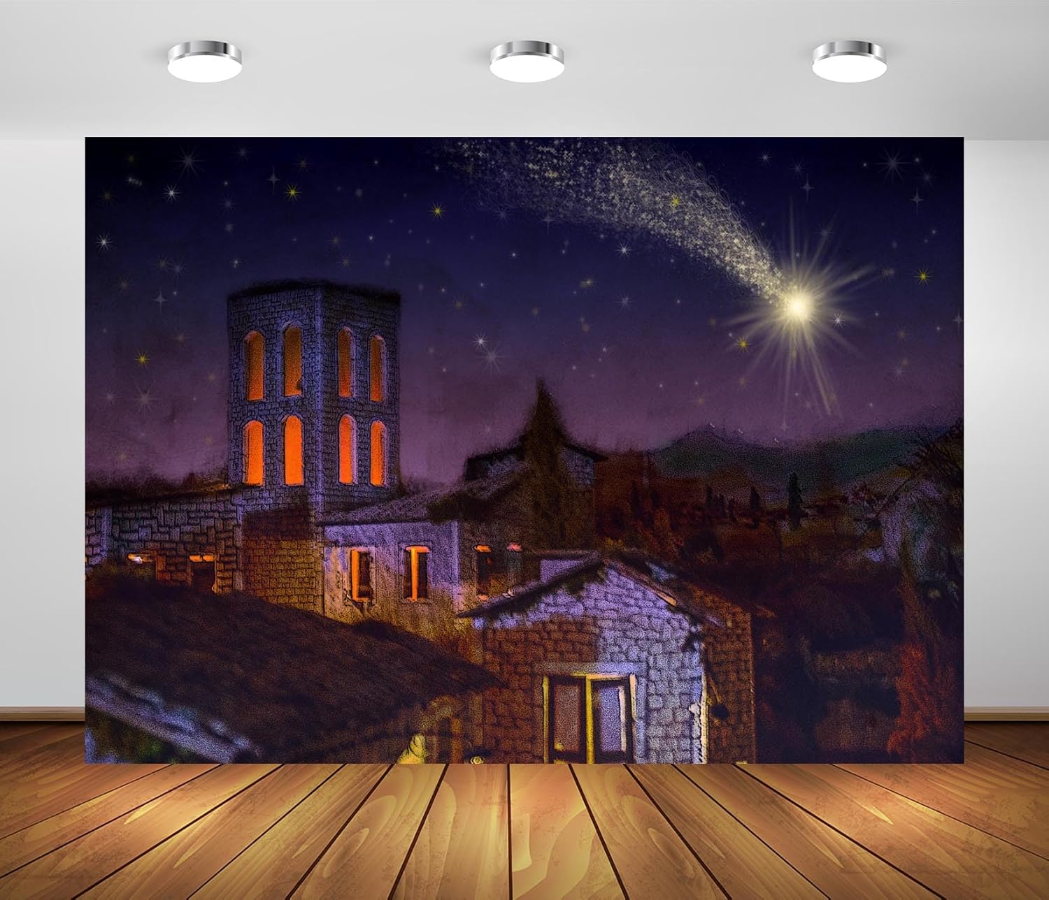 BELECO 7x5ft Fabric Bethlehem Town at Night Backdrop Holy