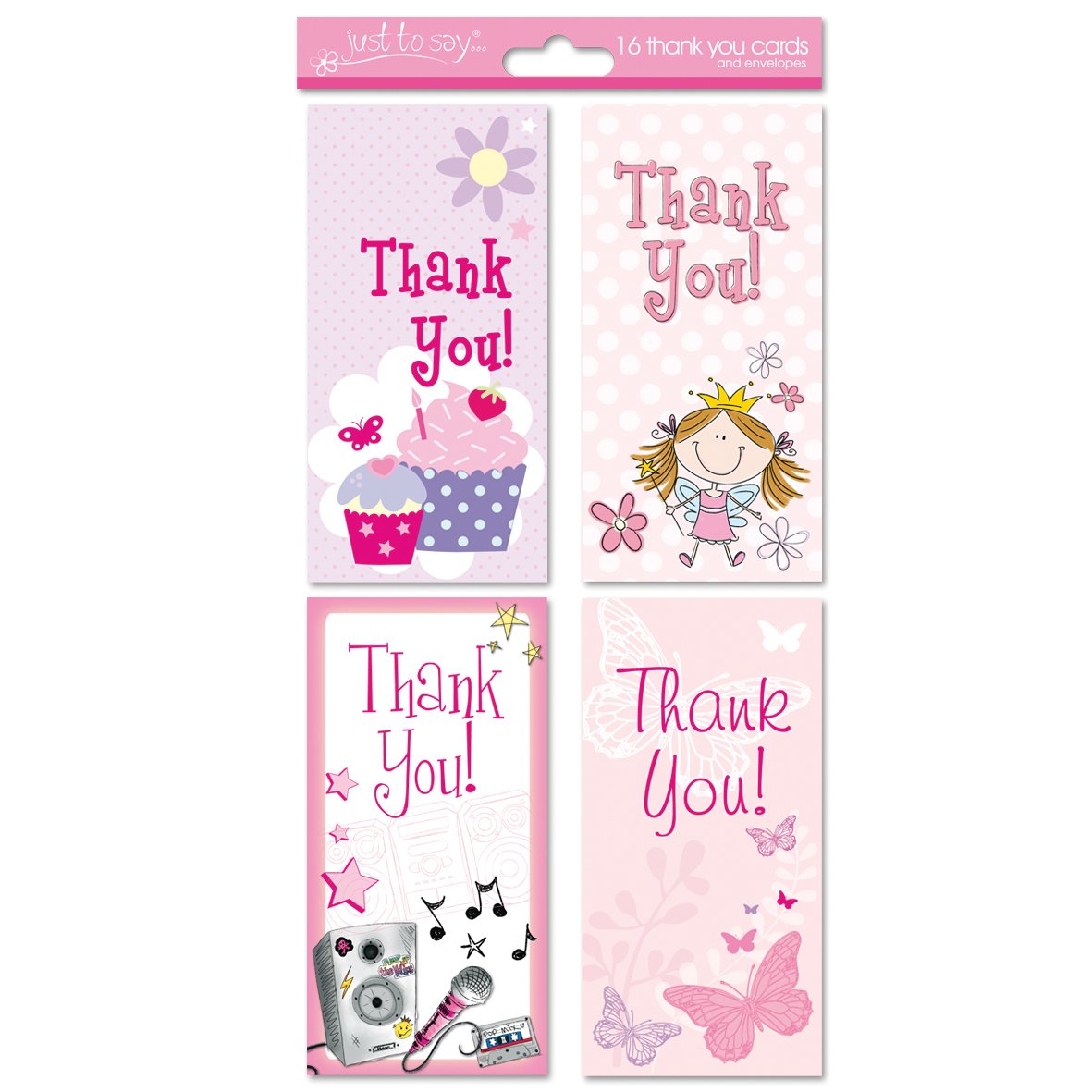 Carte De Remerciement Just To Say Girl - 4 Designs Au Choix, Boîte De 16 Cartes Neuves