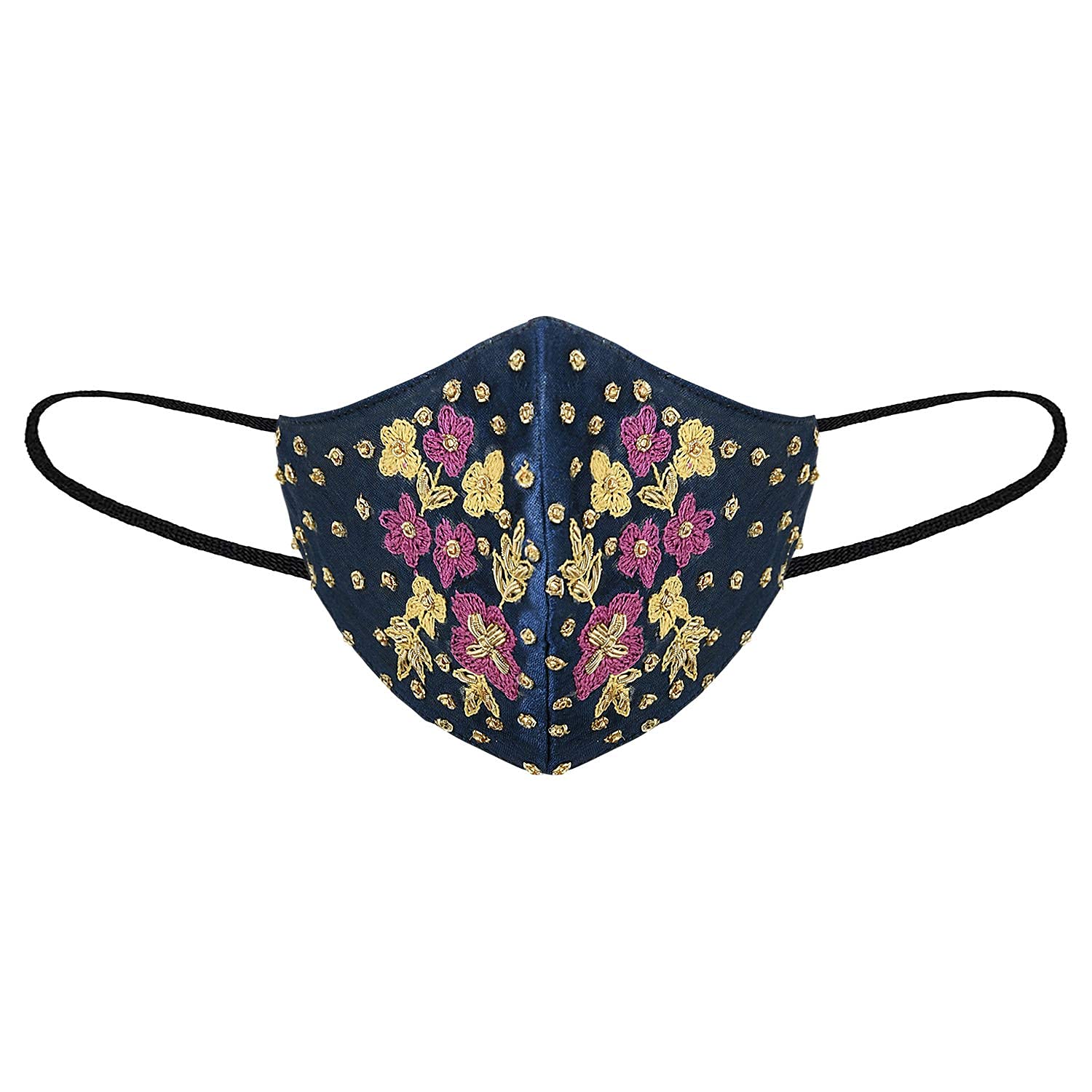 Silk Bridle Full Embroidery Engraved Beautifully Design Wedding Season Face Mask Blue-image-13