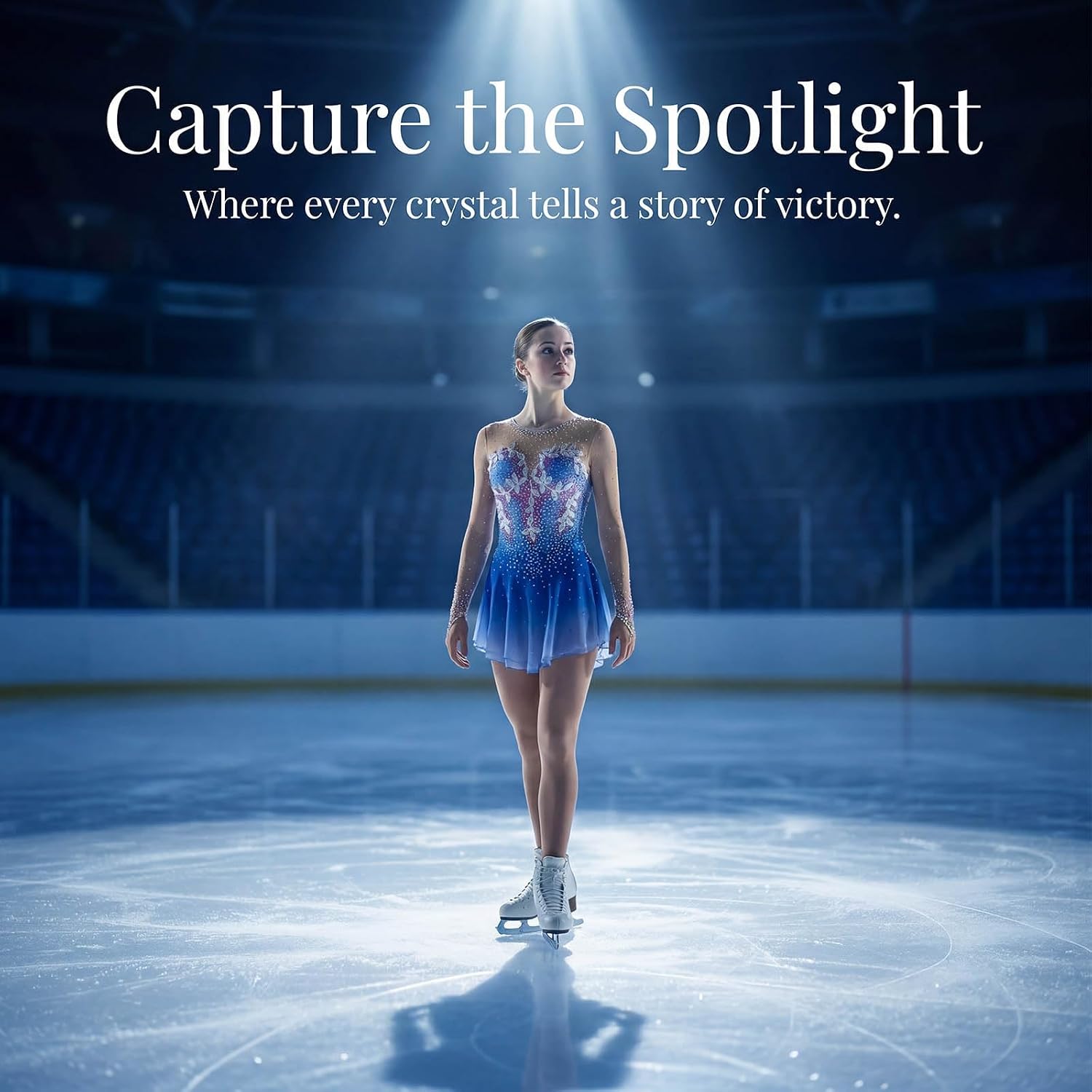 LIUHUO Ice Figure Skating Dress Women's Blue Gradient Diamond Long Sleeves Comfortable Breathable Competition