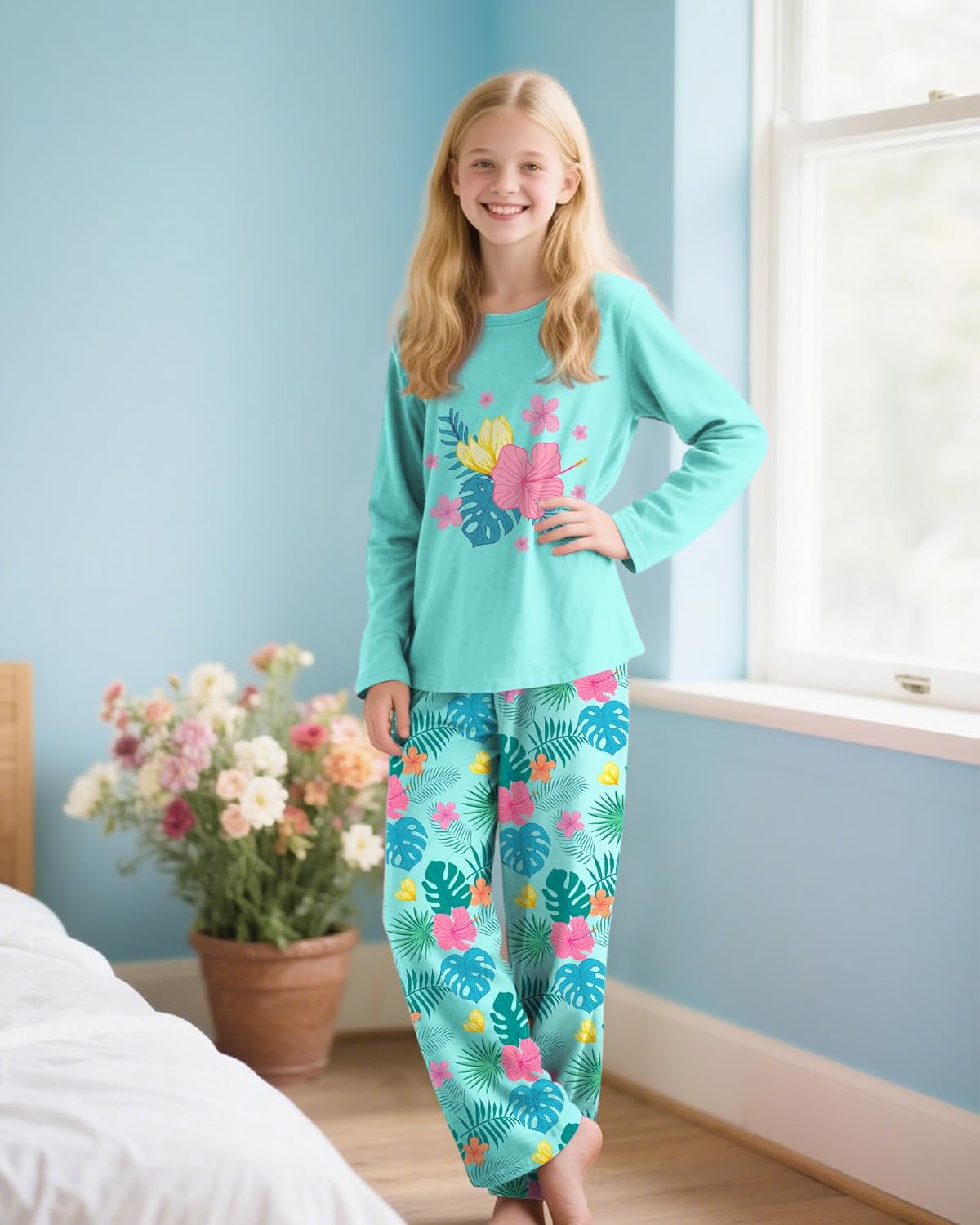 Nidoul Girls Pajamas Long Sleeve Pants 2PCS Pajama Sets Pjs Sleepwear Lounge for Tween Teen Kids 7-14Y - Image 3