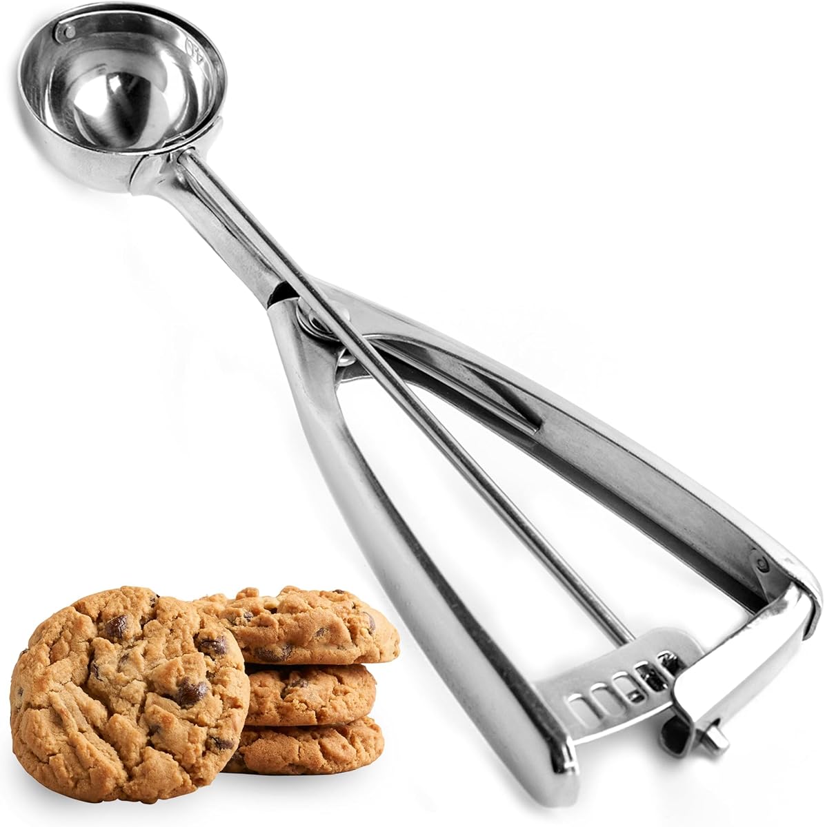 Cuchara para galletas de acero inoxidable con azafrán y salvia, 2 cucharadas de pala para masa para galletas de alta resistencia, asas cómodas con acción de resorte suave que libera los alimentos fácilmente, multiusos, resistente al óxido y apta para lavavajillas