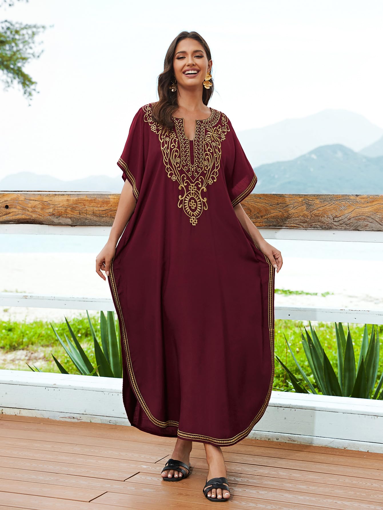 Bsubseach Traje de baño Largo para Mujer caftán Turco Vestido de Playa