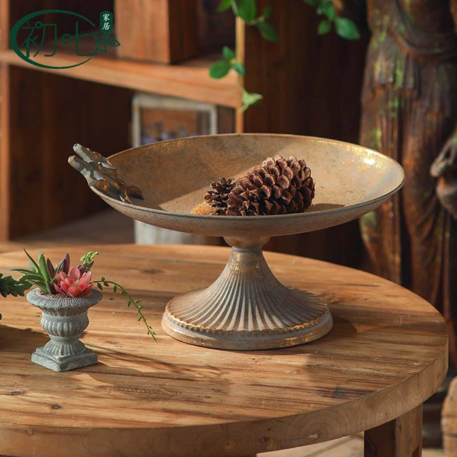 Dekotablett Vintage Eisen Schale Podest Schüssel Ablageschale mit Detailreicher Seitenverzierung Und Robustem Material aus Schmiedeeisen für Wohnzimmer Vitrine Konsolentisch Heimdekoration