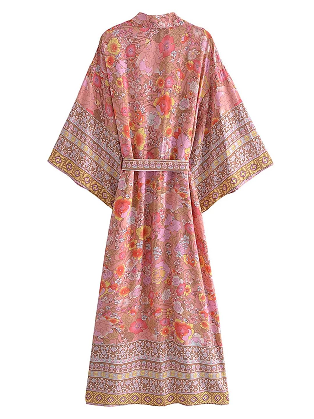 Disimlarl Kimono bohemio con estampado floral para mujer, mangas murciélago, maxi, bata de verano para bikini