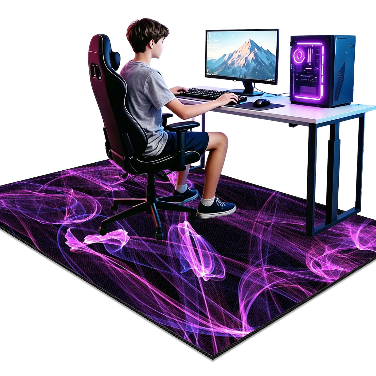 Gaming Rug for Boys Bedroom 110 x 120cm Gamer Rug, Non-Slip Gaming Carpet, 3D Game Carpets, Washable Gaming Area Rugs for Gaming Room Decor Boys Teens Bedroom Gift, Floor Protector Game Chair Rugs