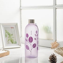 bzyoo 32oz 1 Liter Clear Water Bottle with Time Marker, Leaf Design, Durable Plastic, BPA-Free, Reusable with Measurement Markings for Fitness and Outdoor Activities (Color: Purple)