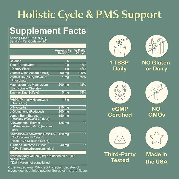 BOND Cycle Care – PMS Support Supplement & Hormone Balance for Women – Cortisol Reducer with Ashwagandha, L-Tryptophan, Magnesium, Cramps & Mood Relief, Strawberry Drink Mix - 20 Travel Packs 9