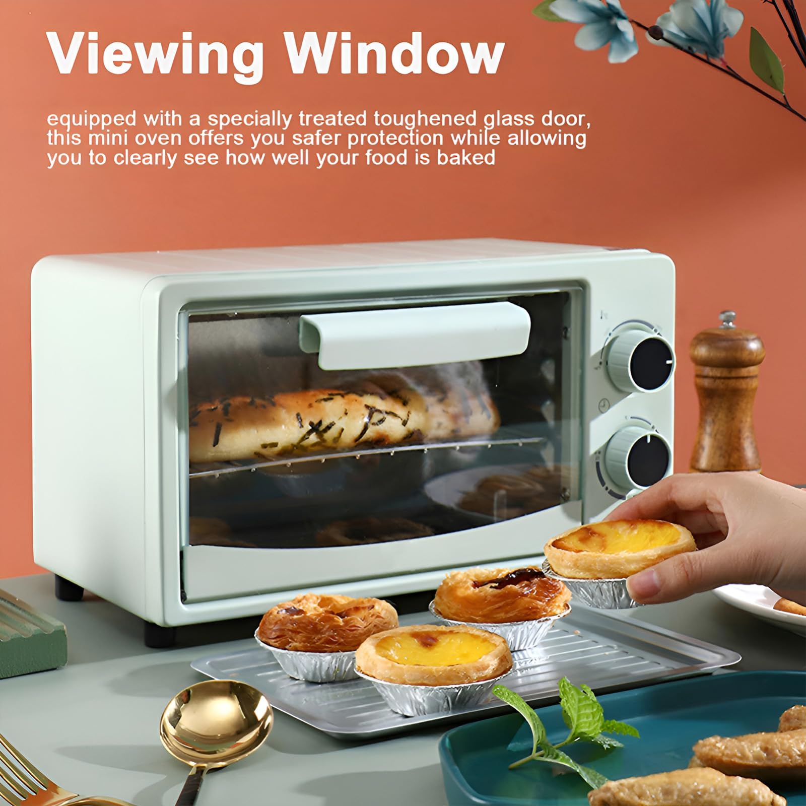 Mini forno elettrico con funzione friggitrice ad aria, 12 litri, tostapane a convezione da banco con temperatura regolabile da 0 a 230 °C e timer di 30 minuti, ideale per arrostire, cuocere al fo