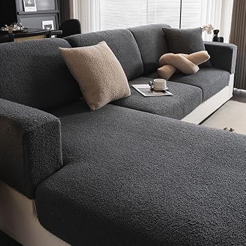Elastic Couch Cushion Covers for Sectional Sofa,Washable Stretch Soft Sofa Slipcovers,Wear-Resistant Universal Furniture Protector,Black_Large