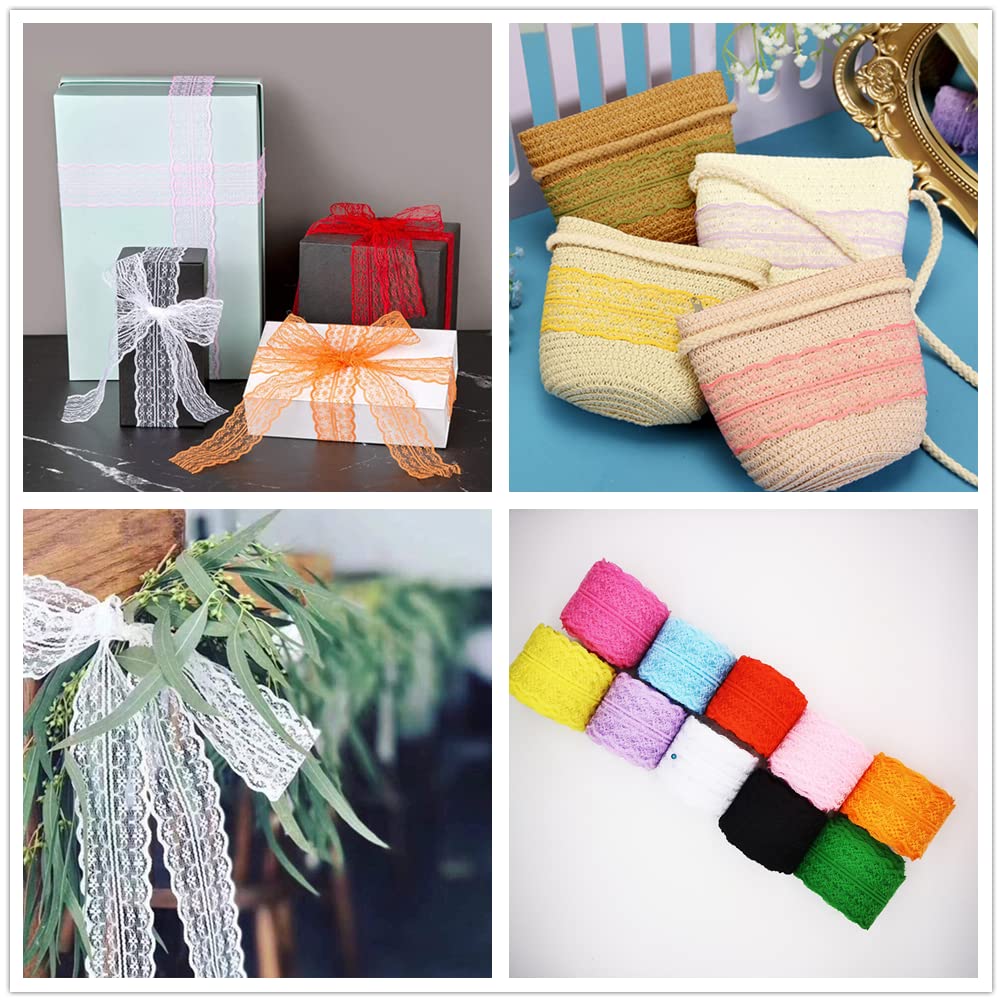 Kit 10 Rotoli Di Nastro In Pizzo Colorato - 3,1 Cm X 9,1 M L'uno (91 Metri Totali) - Motivi Floreali Vintage Per Pacchi Regalo E Cucito - 2