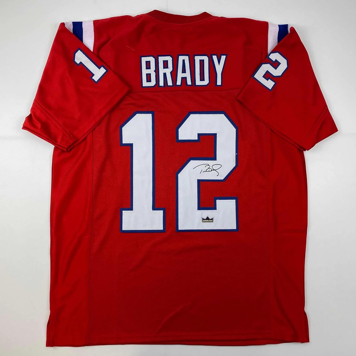 Facsimile Autographed Tom Brady New England Red Reprint Laser Auto Football Jersey Size Men's XL