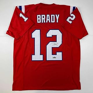 Facsimile Autographed Tom Brady New England Red Reprint Laser Auto Football Jersey Size Men's XL