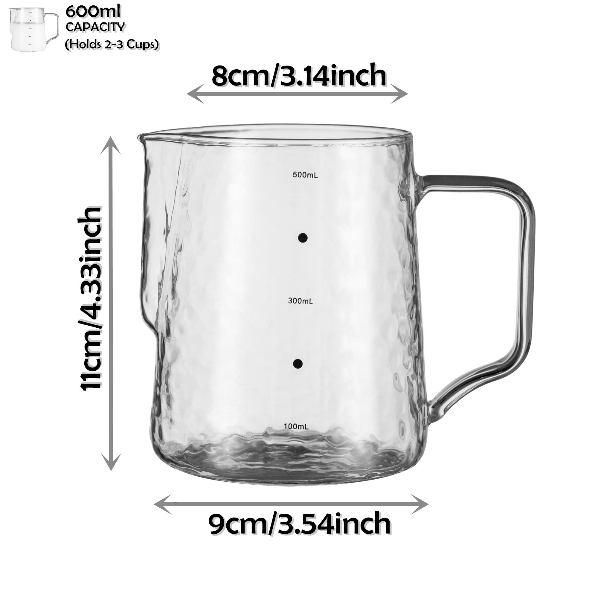 High Borosilicate Glass Milk Frothing Pitcher with Measurement, 20oz