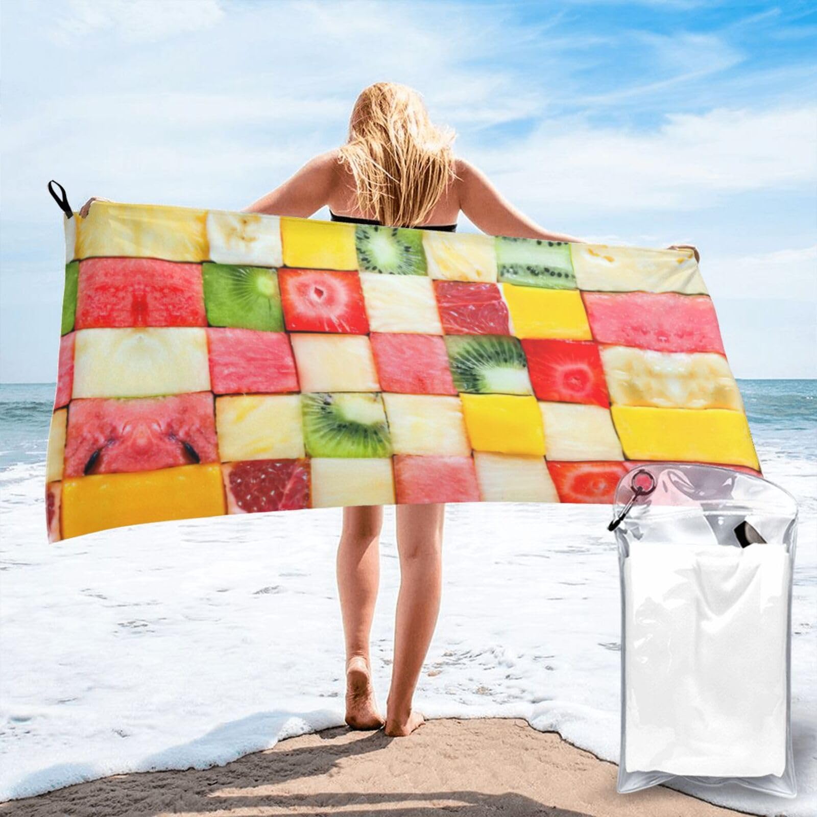 SDEGTHO Kiwi Watermelon Print Beach Towel Quick Dry Portable For Swimming Yoga Adults Fitness