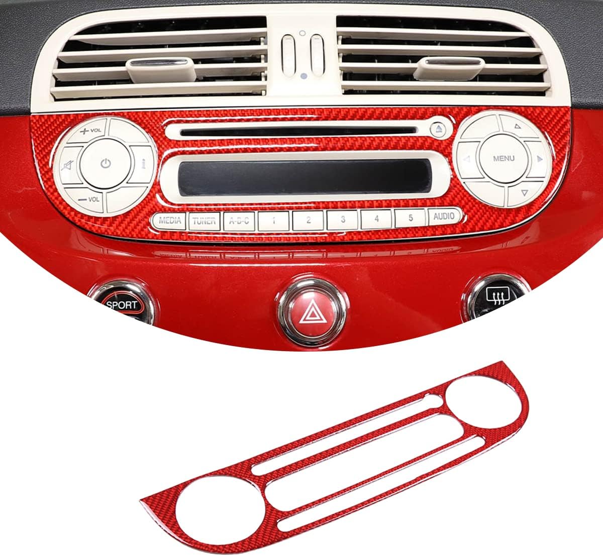 Soft Carbon Fiber Car Central Control CD Decorative Panel Protect Stickers Compatible with Fiat 500 2011 2012 2013 2014 2015 2016 2017 2018 2019 LHD,1 pcs (Red Carbon Fiber)