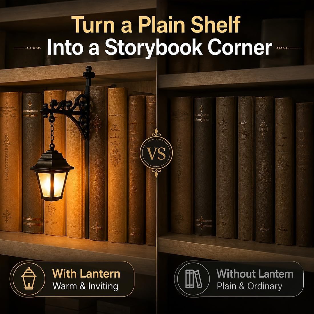 Pealeaf Bücherregal Lampe für Bücherliebhaber, Vintage LED Buch Laterne als dekorative Regalbeleuchtung, gemütliches Nachtlicht für Leseecke, Schreibtisch und Schlafzimmer Dekoration (A3)
