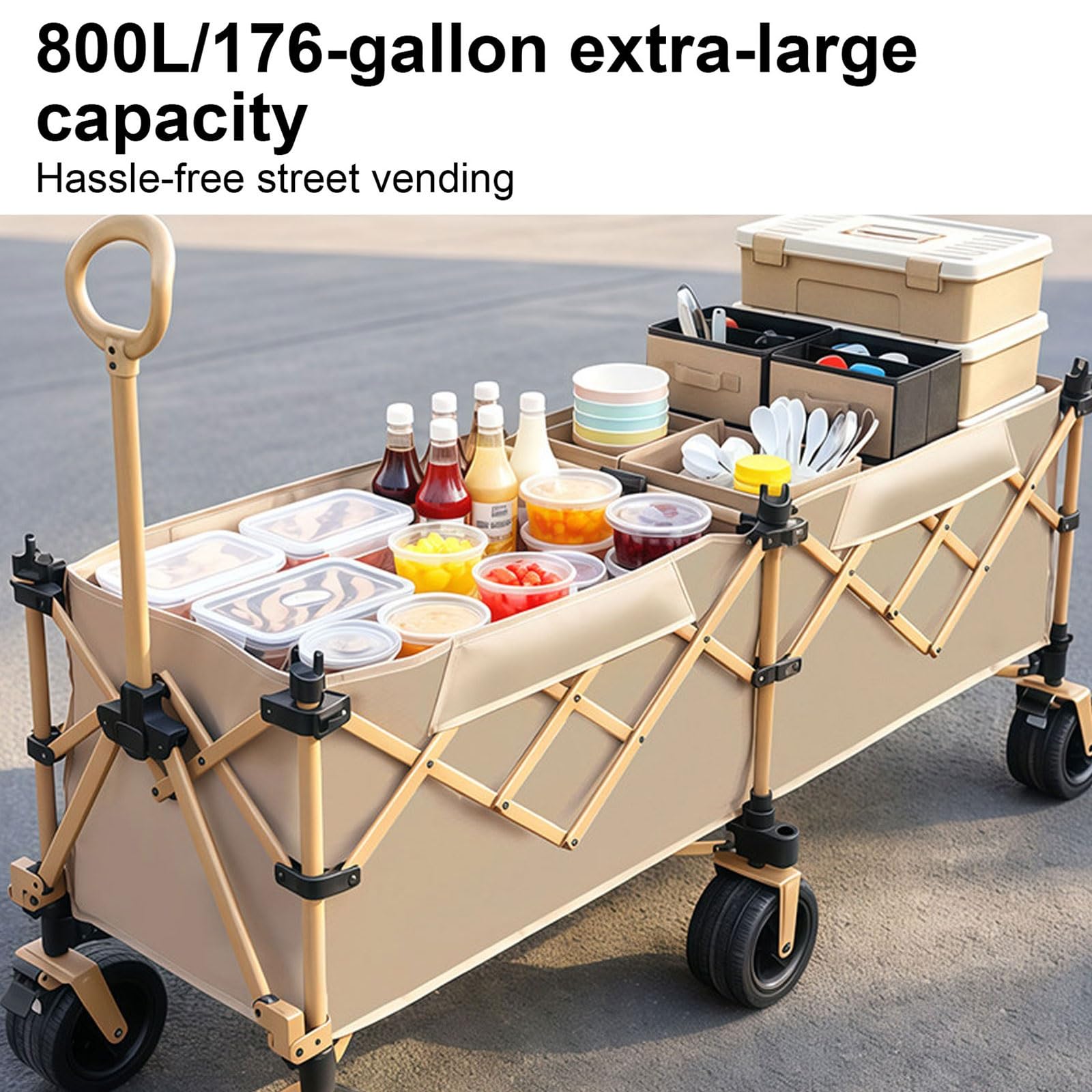Carro de Venta Ambulante, Carrito de Mercado con 6 Ruedas, Puesto de Comida Portátil para Venta Ambulante, Camping(Black,147x56cm/58x22in)