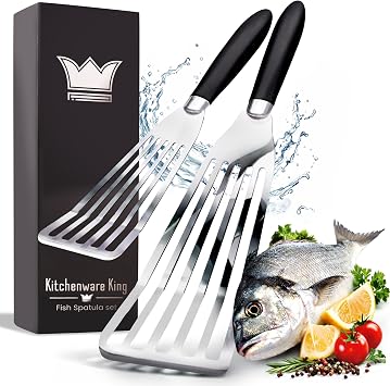 Professional Fish Spatula Stainless Steel Set - 1 Large + 1 Small stainless
