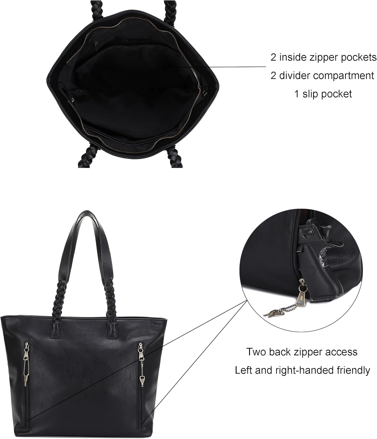 JESSIE & JAMES Helena Tote Bag With Braided Top Handle and Tassels, Everyday Carry Handbag - Image 5