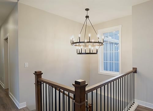 Miniatura 5 de Kira Home Homestead - Lámpara de araña de 41 pulgadas, 20 luces, industrial, rústica, de 2 niveles, con ruedas de vagón, luz redonda para isla de