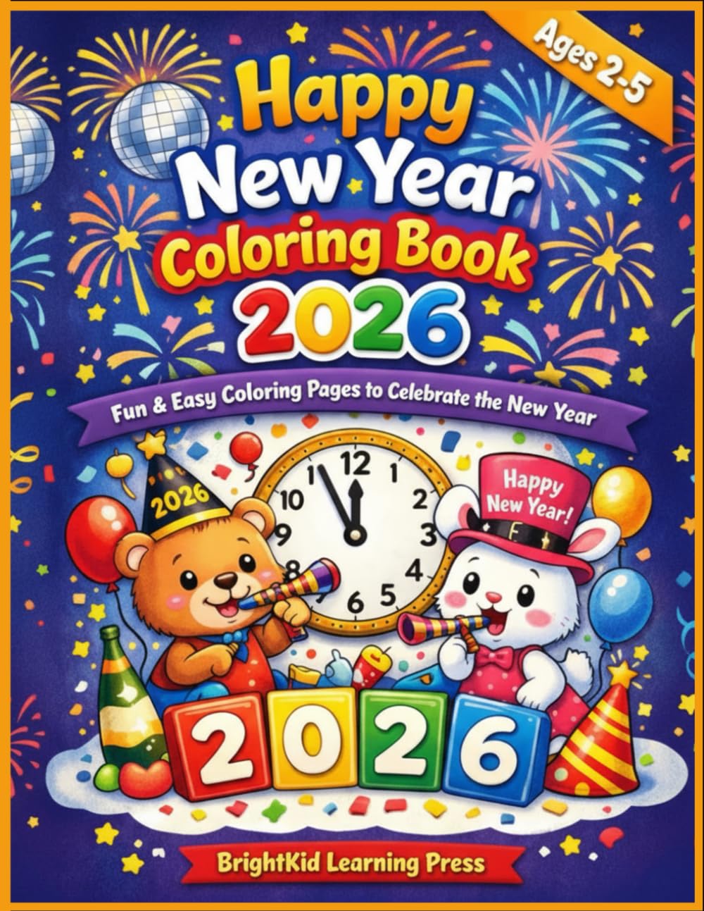 Happy New Year Coloring Book 2026 (Ages 2–5): Fun & Easy Coloring Pages to Celebrate the New Year, Build Creativity, Focus & Fine Motor Skills for Toddlers and Preschool Kids