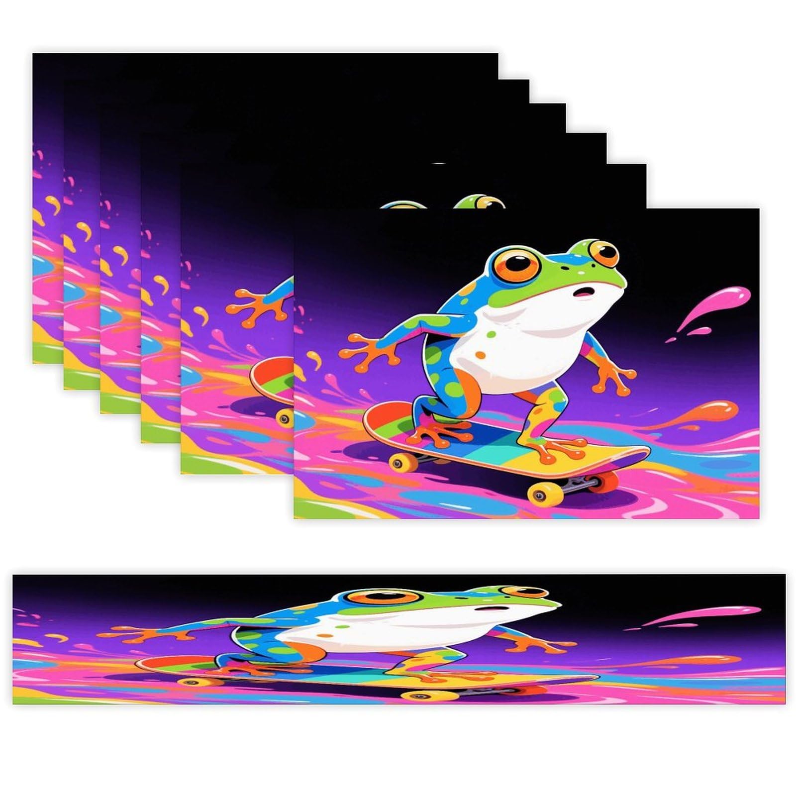 Frog Table Runner and Placemats Set of 7 Linen Table Mat Non-Slip Place Mats Washable Placemat Heat Resistant Place Mat with Table Runner for Party Dining Decor