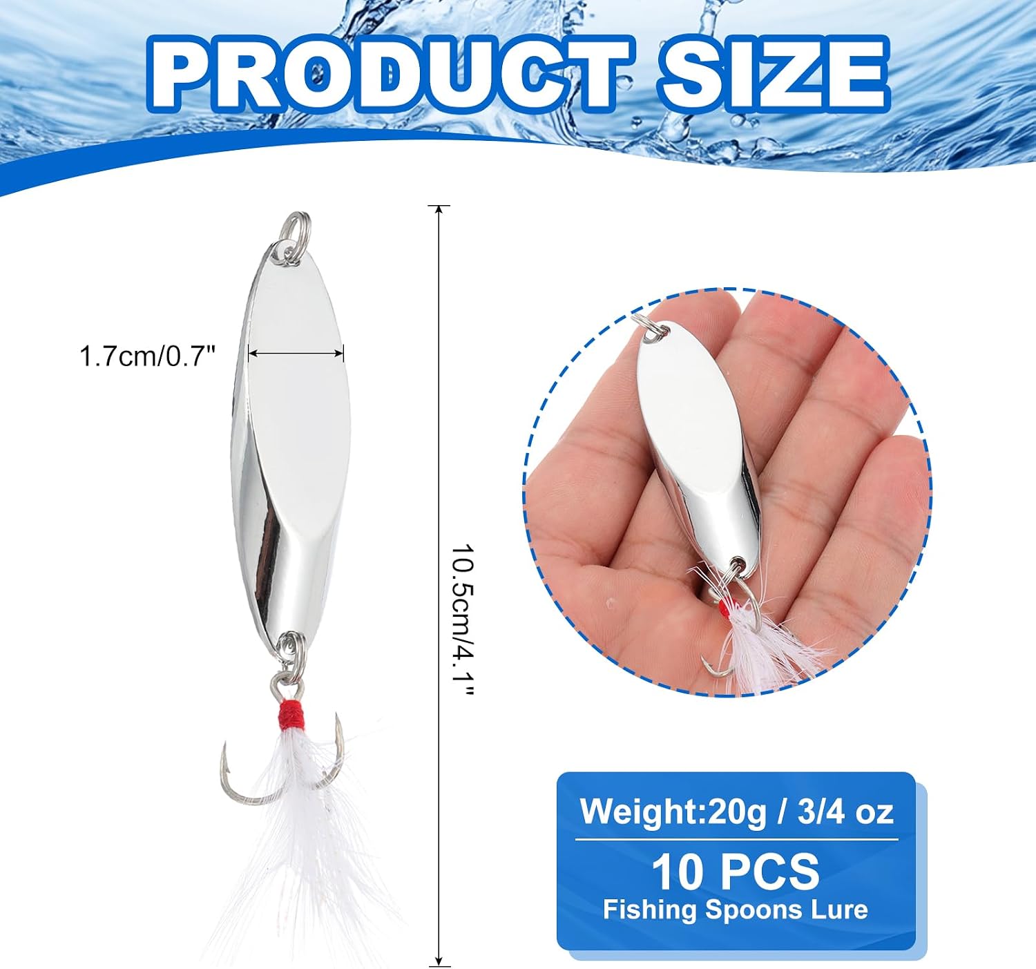 PATIKIL Fishing Spoons, Fishing Lures Casting Spoon Treble Hooks Jigs Hard Metal Spinner Baits