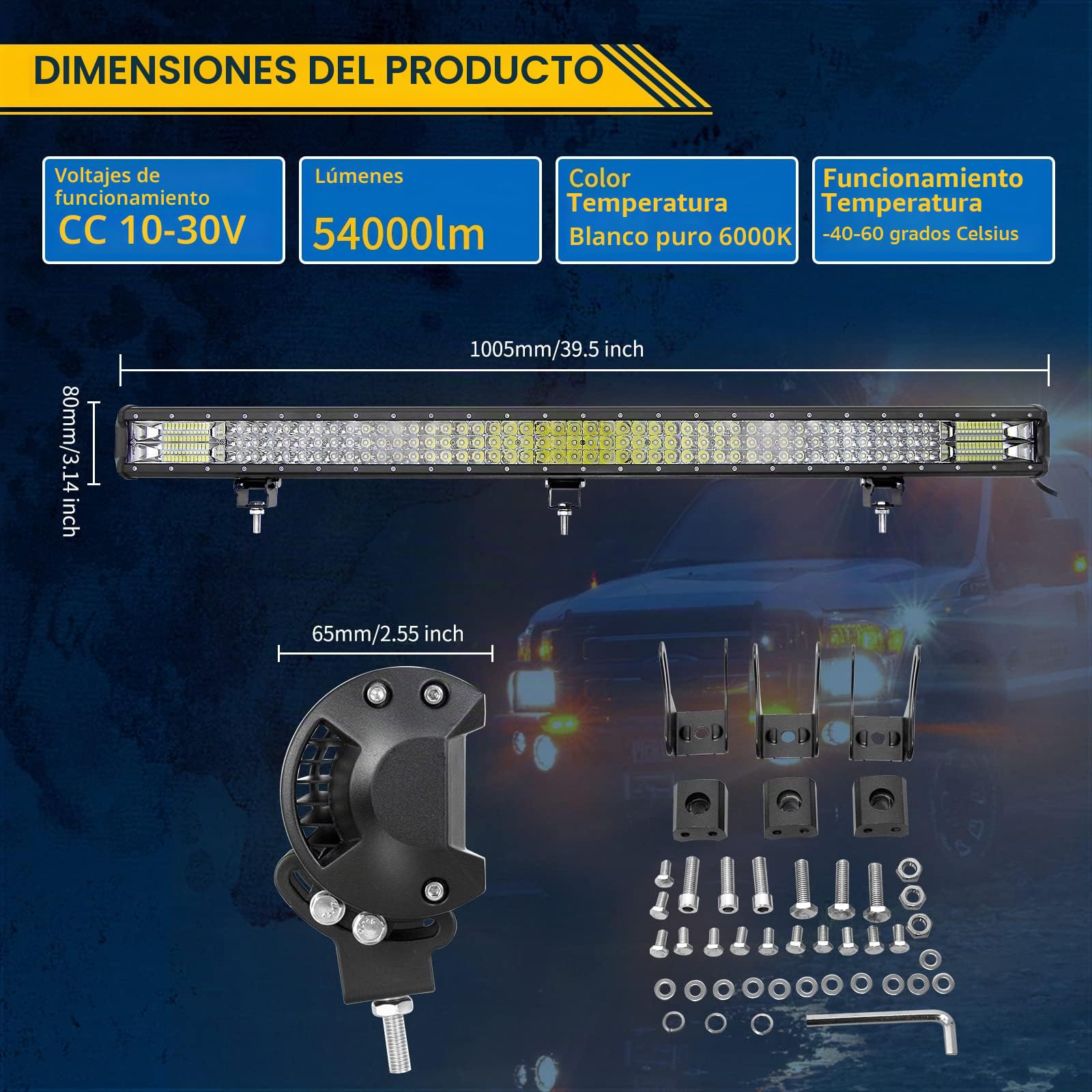 RIGIDON 100cm 40" 540W Barras de luz Luces de Trabajo con 12V Kit de cableado, Faros Focos led Niebla para 4x4 Off Road Camión Tractor Coche Todoterreno Vehículo, 6000K Luces de antiniebla