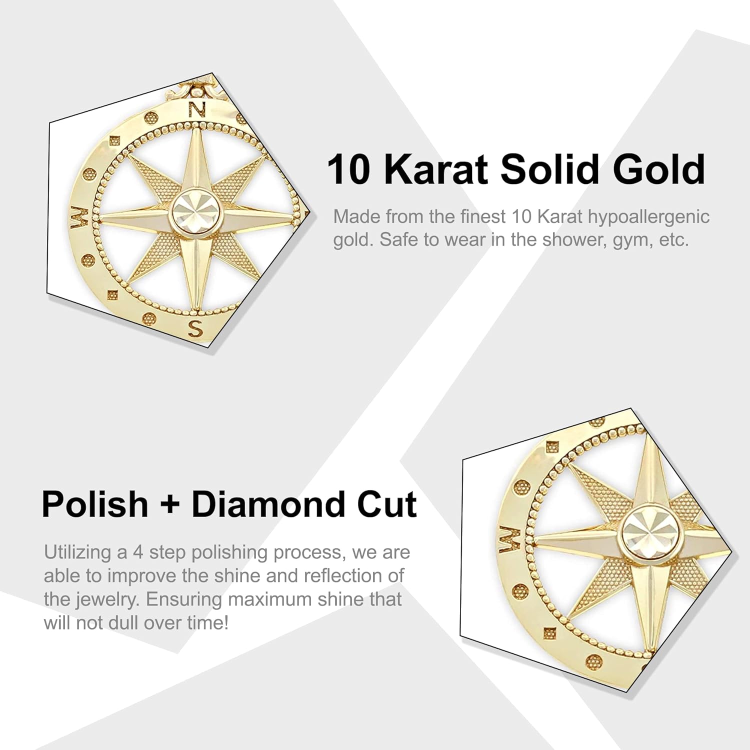 Miniatura 2 de Charm America - Abalorio de brújula dorada - Oro macizo de 10 quilates Oro amarillo